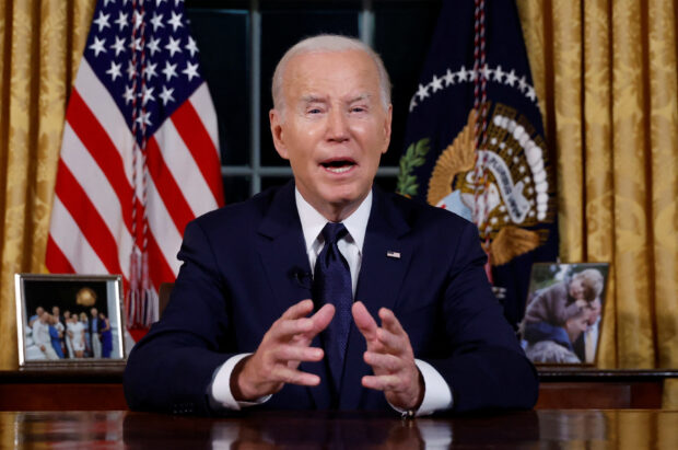 U.S. President Joe Biden delivers an address to the nation from the Oval Office of the White House in Washington