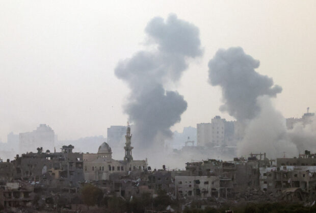 FILE PHOTO: Smoke is rising after an Israeli strike on Gaza seen from a viewpoint in Southern Israel