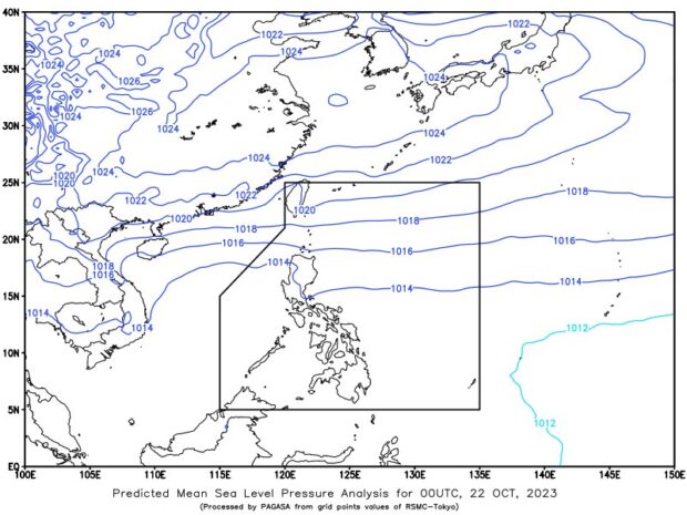 Pagasa says cloudy skies and rains will occur over northern Luzon due to the northeast monsoon on October 22, 2023.