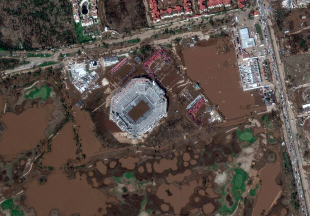 Satellite view shows Arena GNP Seguros in the aftermath of Hurricane Otis, in Acapulco