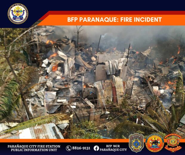 Around 60 houses were burned by a fire that transpired in a residential area in Parañaque City on Tuesday morning, October 24, 2023. Photo from Bureau of Fire Protection - Parañaque City.