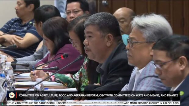 Bureau of Animal Industry Director Paul Limson (center, wearing black) attends the Senate hearing on alleged unauthorized sale of African Swine Fever vaccines in the market. The probe was held on October 25, 2023. (Screengrab / Senate YouTube)