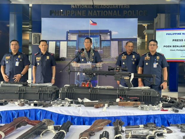 PNP chief Acorda holds a press briefing with other police officials in Camp Crame, Quezon City, on October 2, 2023. INQUIRER.net/ Faith Argosino