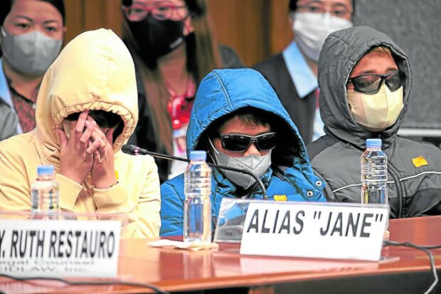 ABUSED KIDS Child victims Alias ‘Jane,’ ‘ Renz’ and ‘Coco’ testify during the Senate inquiry on Socorro Bayanihan Services, Inc. based in Socorro, Surigao del Norte, on its alleged cult activities and abuse of minors. —NIÑO JESUS ORBETA