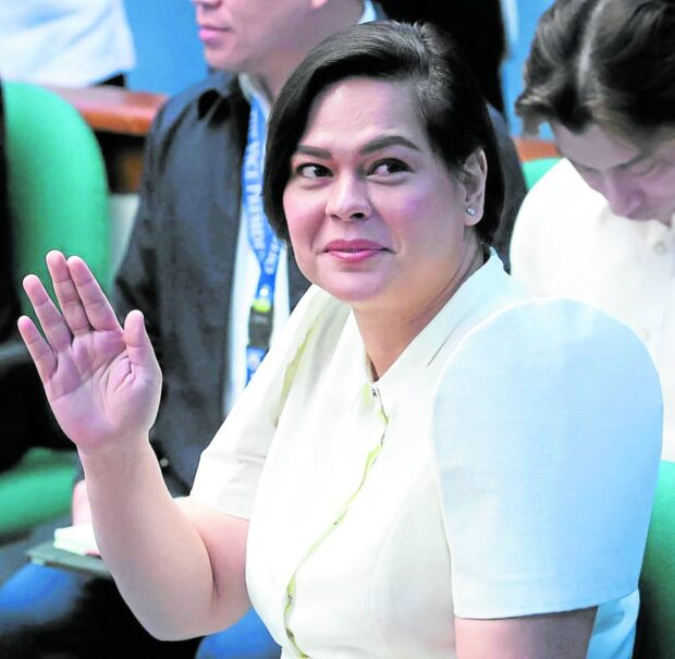 Vice President Sara Duterte attends the Senate's plenary deliberations on the 2024 budget of her office on Thursday, November 9, 2023. Duterte announced Thursday that she will no longer pursue the Office of the Vice President's request for P500 million in confidential funds next year. INQUIRER/ MARIANNE BERMUDEZ