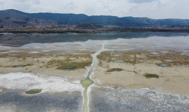 Lake Titicaca shrinks amid extreme drought, on Cojata Island