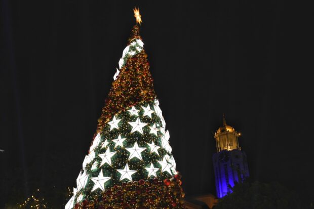 The 45-meter Christmas tree emerges in Bonifacio Shrine in Manila. PHOTO FROM MANILA PUBLIC INFORMATION OFFICE
