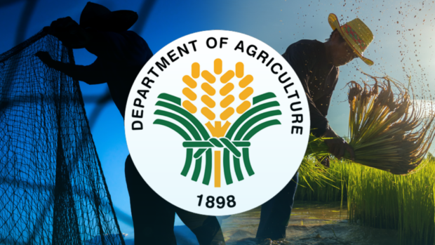 PHOTO: Composite image of farmer and fisherman with Department of Agriculture logo superimposed STORY: DA teaming up with US firm vs PH mango pest