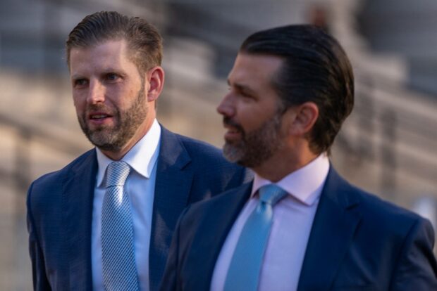NEW YORK, NEW YORK - NOVEMBER 02: Donald Trump Jr. and his brother Eric Trump arrive at New York Supreme Court for former President Donald Trump's civil fraud trial on November 02, 2023 in New York City. 
