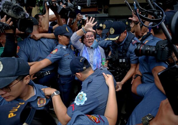 TASTE OF FREEDOM Former Sen. Leila de Lima is all smiles and thankful after the Muntinlupa City Regional Trial Court on Monday grants her petition for bail in her remaining drug case. De Lima has been in detention at the Philippine National Police Custodial Center in Camp Crame since February 2017. —RICHARD A. REYES