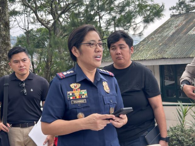 Philippine National Police spokesperson and public information office chief Colonel Jean Fajardo holds a press briefing in Baguio City on November 10, 2023. INQUIRER.net/ Faith Argosino