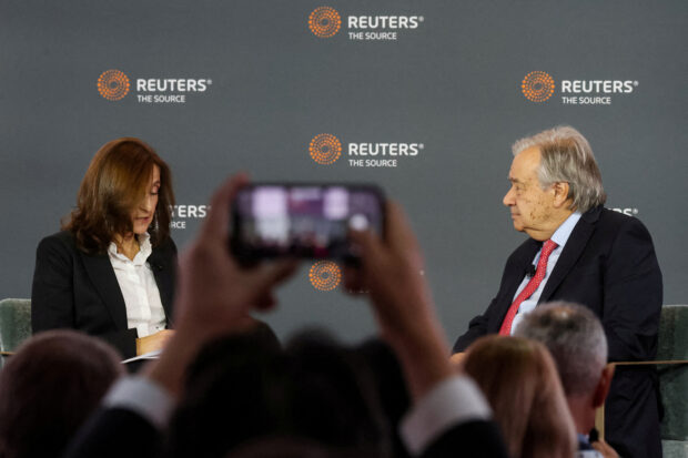 Reuters Editor-in-Chief Alessandra Galloni speaks with United Nations Secretary-General Antonio Guterres
