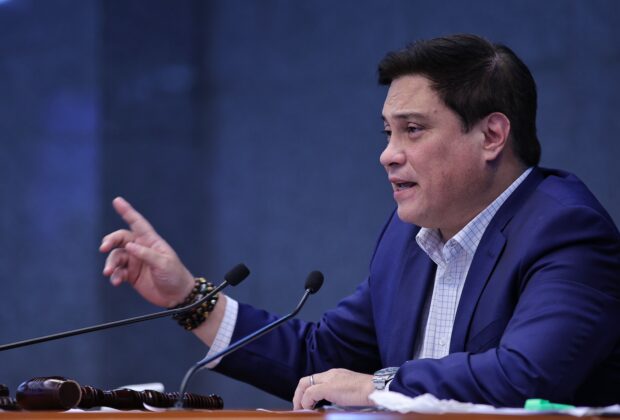 DAY 3 OF BUDGET DEBATES: Senate President Juan Miguel "Migz" F. Zubiri presides over the plenary session Monday, November 13, 2023. As the chamber resumed its marathon debates on the 2024 General Appropriations Bill (GAB), Zubiri lamented the delays in the construction of the Bukidnon Airport, particularly, in the Civil Aviation Authority of the Philippines' (CAAP) bidding process for the airport project's fourth phase. He stressed that agencies should streamline their procurement procedures as mandated under the Ease of Doing Business Act. "Is it proper that it would take so long to award a bidder of this contract?" Zubiri asked. "That is irregular, as far as I'm concerned," the Senate chief added. On the third day of plenary deliberations on the 2024 GAB, the Senate has submitted for plenary approval the proposed budgets of the Judiciary, Anti-Money Laundering Council, National Intelligence Coordinating Agency, National Security Council, Department of Migrant Workers, Presidential Communications Office, Department of Transportation, Department of Public Works and Highways, and the Department of Energy and their attached agencies and corporations. (Joseph Vidal/Senate PRIB)