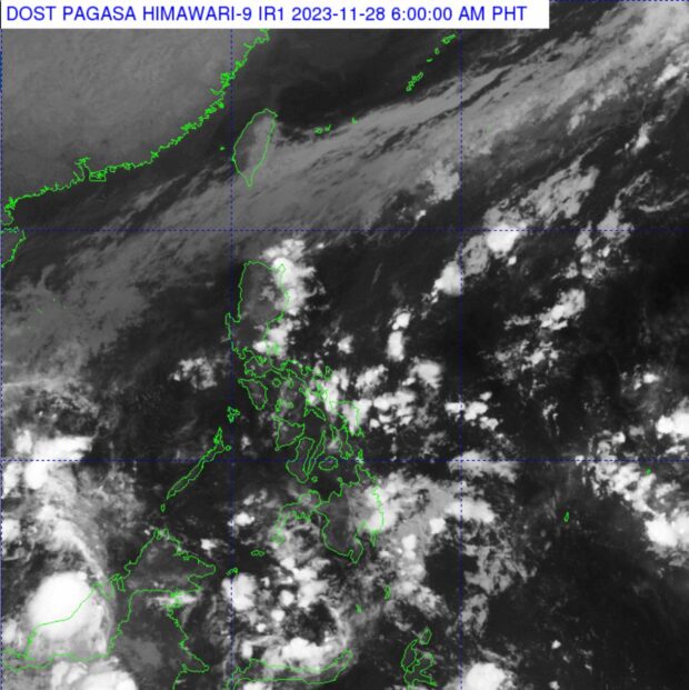 Photo Caption: Easterlies and northeast monsoon affect many areas in the country as seen in the satellite image from the Philippine Atmospheric, Geophysical and Astronomical Services Administration (Pagasa) on November 28, 2023. (Photo from Pagasa)