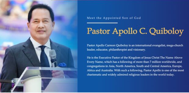 SMNI legal counsel Mark Tolentino says Kingdom of Jesus Christ (KJC) founder and head Pastor Apollo Quiboloy does not own the media company. However, he also stated that the executive pastor of the Kingdom of Jesus Christ, the Name Above Every Name Incorporated holds a 53.46 percent stock in SMNI.According to a page on KJC's website, Quiboloy is the executive pastor of the church. (Screenshot taken from KJC website)