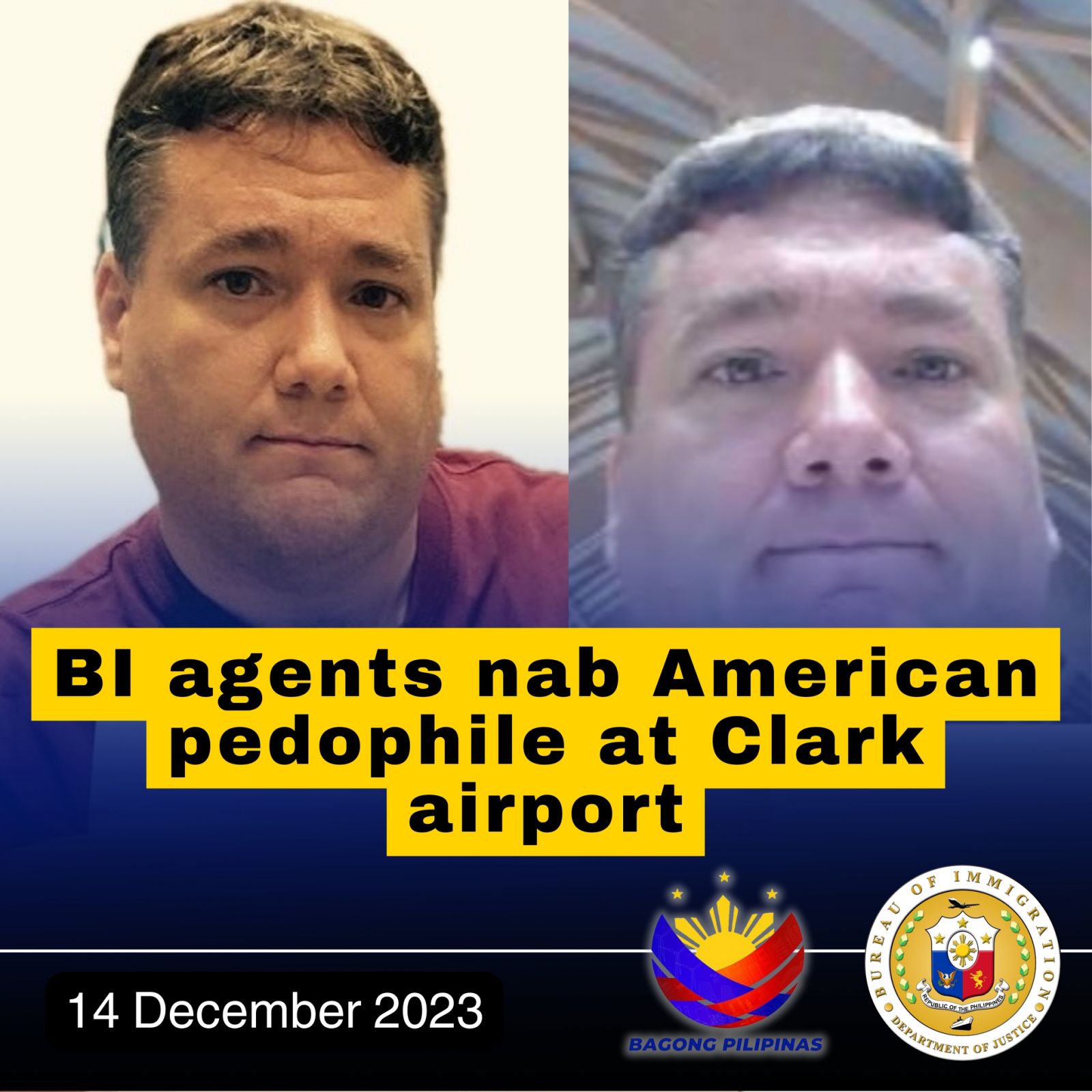 American pedophile arrested at Clark airport. [Steven Daniel Griswold, an alien on the Bureau of Immigration’s watchlist for being wanted by the US federal authorities. Photo from the BI.]