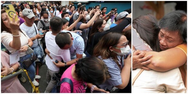 JUBILANT 2023 Bar examinees erupt in jubilation and embrace their loved ones after seeingtheir names on the list of Bar exam passers. —PHOTOS BY GRIG C. MONTEGRANDE