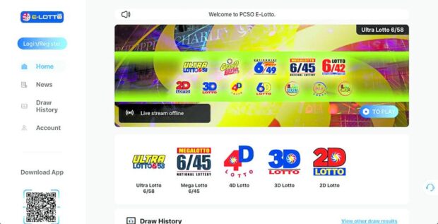 The Philippine Charity SweepstakesOffice (PCSO) says it is eager to “embrace the digital era and cater to the evolving needs of our players.” The screen grab above is from the state lottery’s newly launched e-lotto website.