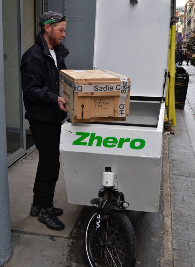 An employee of the company Zhero prepares to make a delivery using a cargo bike, in this photo taken in London on Oct. 27.