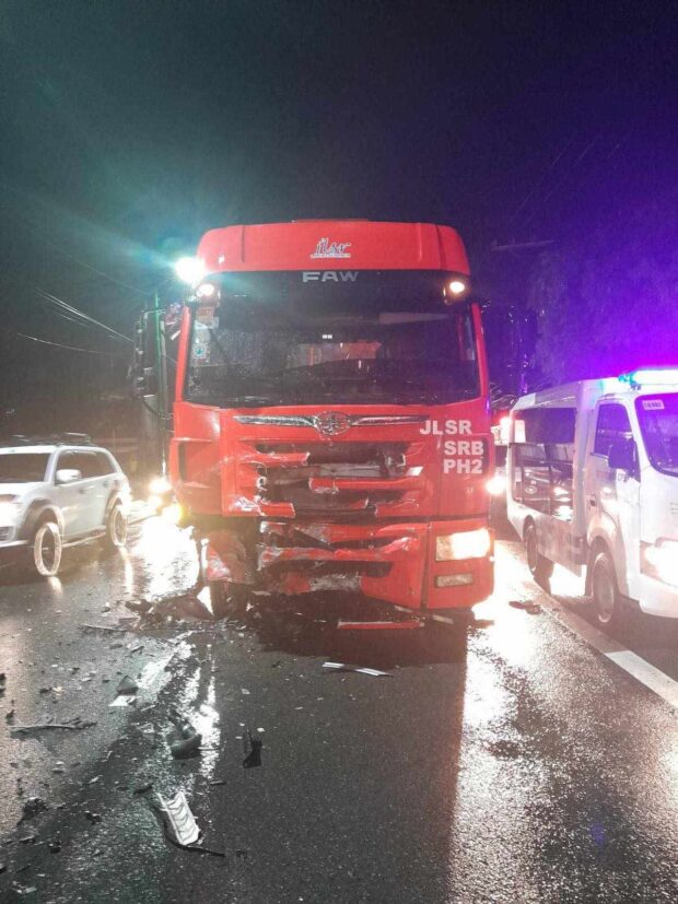 A bus was damaged after colliding Saturday with a car in Sto. Tomas, Batangas