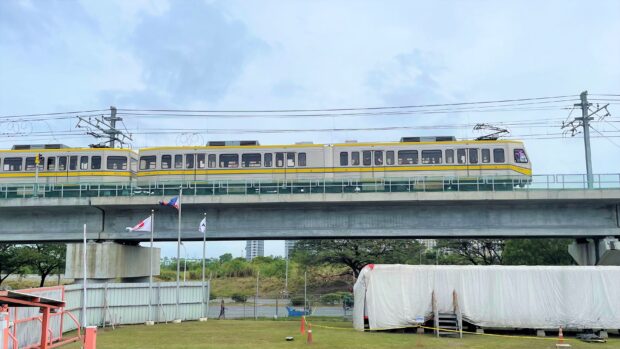 The Light Rail Transit Line-1 (LRT-1) conducts a train test run in the phase 1 of the Cavite Extension on December 19, 2023. | Photo from LRTA.