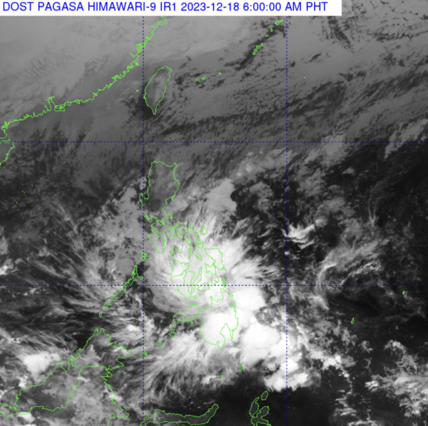 Tropical Storm Kabayan brings heavy rainfall and strong winds over areas in Visayas and Mindanao as seen on the Philippine Atmospheric, Geophysical and Astronomical Services Administration’s (Pagasa) latest satellite image on Monday morning. (Photo from Pagasa).
