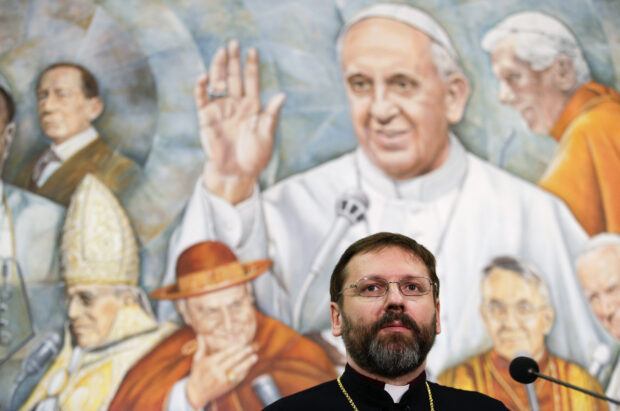 Kiev's Archbishop Shevchuk leads a news conference at the Vatican radio headquarters in Rome