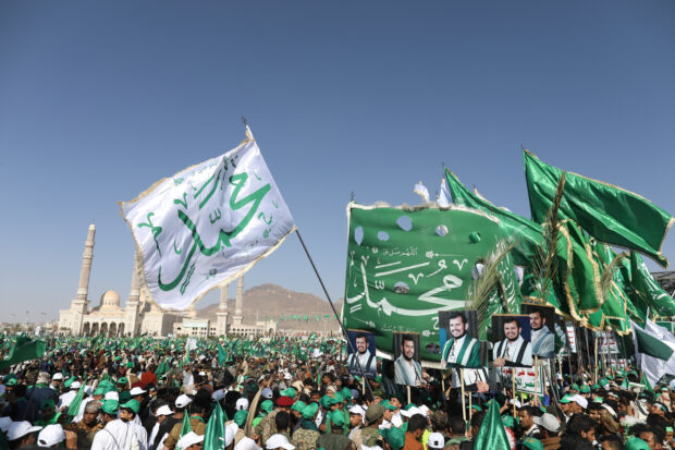 Houthi supporters rally to mark the Prophet Mohammad's birthday, in Sanaa