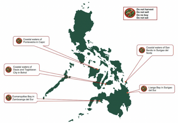 BFAR reported that shellfish from certain areas in Visayas and Mindanao are still testing positive for toxic red tide.