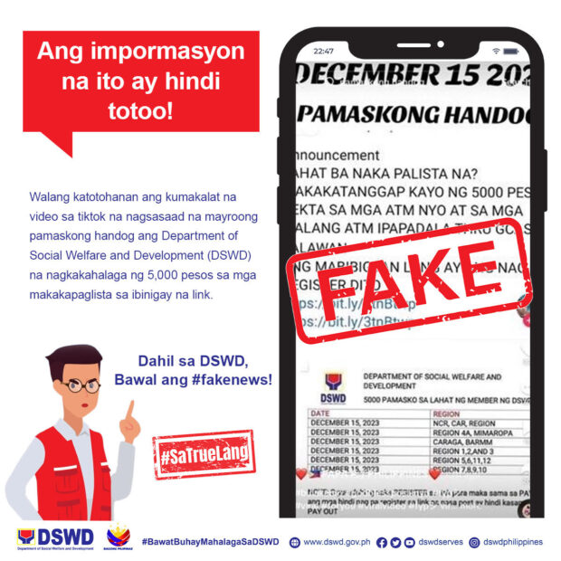 DSWD debunks TikTok post and says P5,000 Christmas 'payout' is fake news