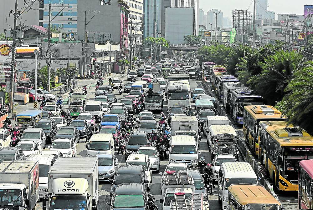 Heavy traffic is seen along EDSA in Pasay City. worst traffic metro manila