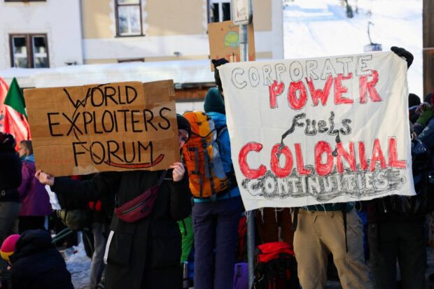 Climate activists and anti-WEF (World Economic Forum) demonstrators take part in a protest ahead of the opening of the WEF annual meeting in Davos, Switzerland, January 14, 2024. REUTERS/Denis Balibouse