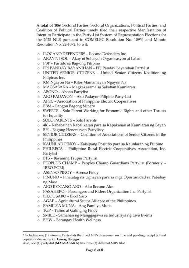 comelec party list groups list