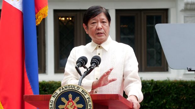 President Ferdinand Marcos Jr. delivers his speech at Malacañan Palace grounds in Manila City on Friday, January 12, 2024. INQUIRER.net/Ryan Leagogo