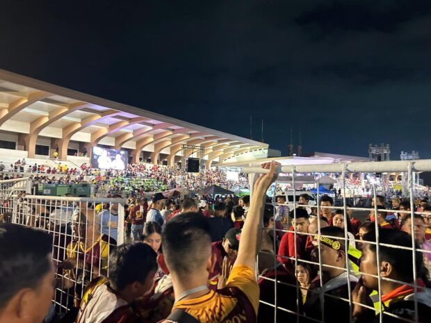 Thousands of devotees joining the 2024 Traslacion, or the feast of the Black Nazarene gather at the Quirino Grandstand in Rizal Park on January 9, 2023z. INQUIRER.net/ Faith Argosino