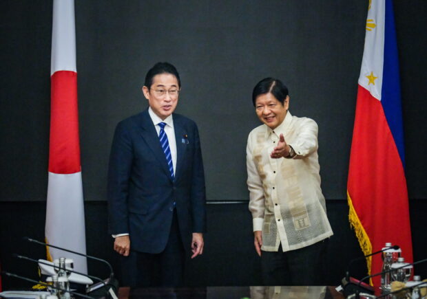 MUTUAL INTERESTS Japanese Prime Minister Fumio Kishida and President Ferdinand Marcos Jr. at the start of a bilateral meeting in Malacañang in this file photo taken on Nov. 3