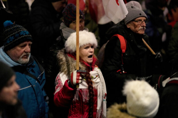 Supporters of the Law and Justice (PiS) party protest in Warsaw