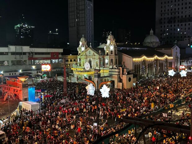 The Black Nazarene goes back to Quiapo Church after the procession from Quirino Grandstand that took 15 hours on Tuesday, January 9, 2023. (Picture from ZEUS LEGASPI)