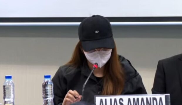 Alias Amanda speaking at the Senate committee on women’s Tuesday hearing on the alleged offenses of Apollo Quiboloy and his organization Kingdom of Jesus Christ.