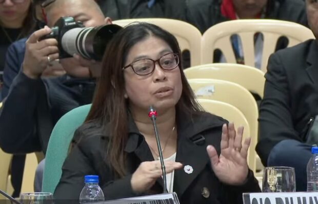 PCSO - Information Technology Services Department officer-in-charge manager May Cerelles during the hearing of the Senate committee on ways and means and committee on games and amusement on January 25, 2024 (Photo courtesy of Senate of the Philippine’s YouTube page.)