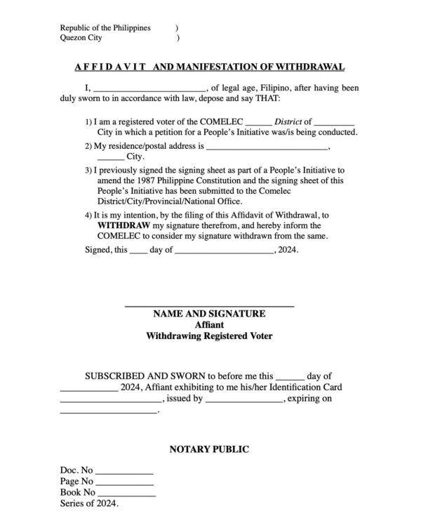 withdrawal form people's initiative