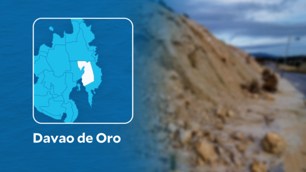 PHOTO: landslide with map of Davao de Oro superimposed. STORY: 41 people still trapped in landslide in Davao de Oro – EastMinCom