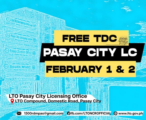 The Land Transportation Office-National Capital Region says on Wednesday that applicants for student driver’s licenses may avail of a free 15-hour theoretical driving course on February 1 and 2 at 8 a.m. to 5 p.m. (Photo courtesy of LTO-NCR Facebook)