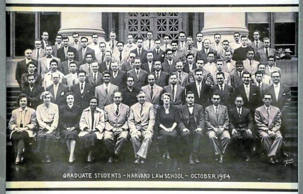 PHOTO:  Graduate students of Harvard Law School in 1954. Juan Ponce Enrile is seated at the front row, extreme right. STORY: Enrile says ‘no regrets, no mistakes,’ as he turns 100