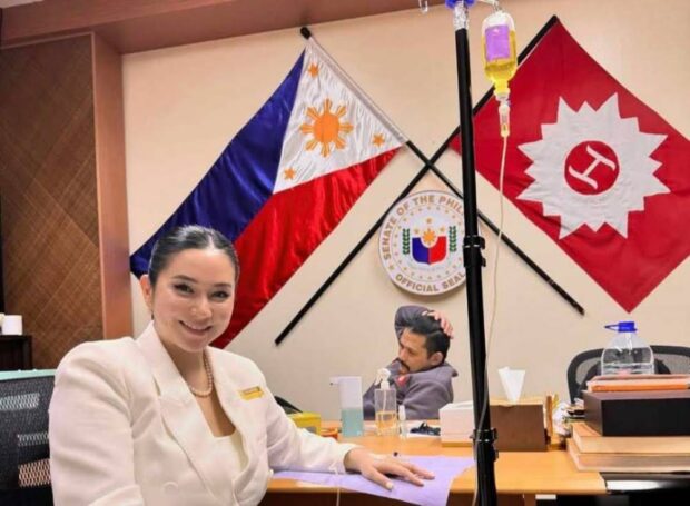 PHOTO: Mariel Padilla with husband, Sen. Robin Padilla in his Senate office. STORY: Tolentino, Revilla: Time to move on from ‘vitamin C drip session’ fuss