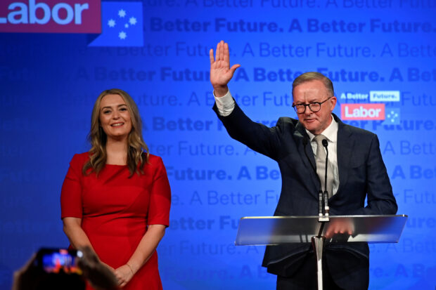 Anthony Albanese, leader of Australia's Labor Party is accompanied by his partner Jodie Haydon 