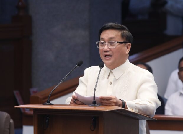 A CORNERSTONE OF PH MARITIME POLICY: Sen. Francis “Tol” Tolentino, sponsor of Senate Bill No. (SBN) 2492 or the Philippine Maritime Zones Act, thanks colleagues for their invaluable support and approval of the measure during the plenary session Monday, February 26, 2024, which he said, “marks a significant milestone not only for our legislative body but for our nation as a whole.” Tolentino also expressed his gratitude to the legislative staff who reviewed and refined every aspect of the bill, ensuring that it upholds the principles of sovereignty, environmental sustainability and maritime security. “Your diligence and attention to details have played a pivotal role in shaping a law that will safeguard our maritime interests for generations to come,” the senator said. “It is a privilege and an honor to serve our nation and I am committed to ensuring that the Philippine Maritime Zones Law will continue to serve as a cornerstone of our maritime policy, protecting our sovereignty, promoting sustainable development and securing our future prosperity,” he added. With the affirmative votes of all 23 senators present, SBN 249 was approved on third and final reading. (Bibo Nueva España/Senate PRIB)