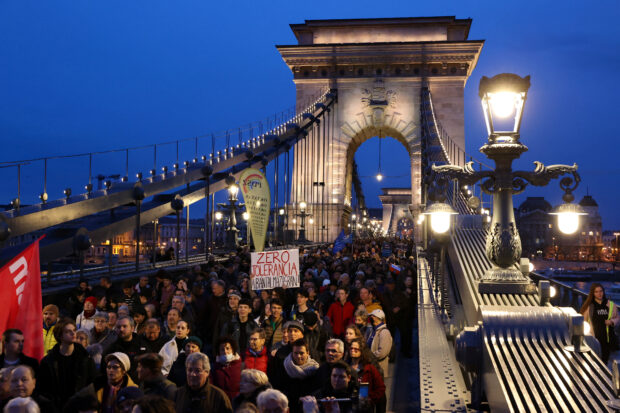 Protest to demand the resignation of Hungarian President Novak, in Budapest