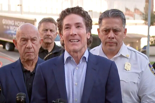 Television evangelist Joel Osteen speaks at a news conference at his Lakewood Church after a shooting incident in Houston