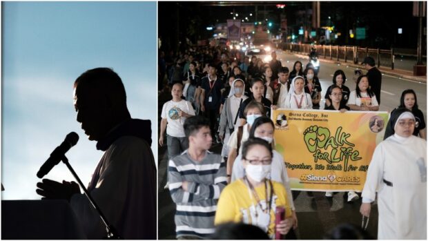 ‘JOURNEYINGTOGETHER’ Jose Cardinal Advincula (left) presides over theMass for the annual“Walk for Life” held on Saturday night. Around 3,000 people fromvarious Catholic groups joined the march fromWelcome Rotunda in Quezon City to the campus grounds of the University of Santo Tomas in Manila. —CBCP NEWS
